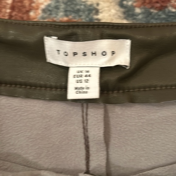 TOPSHOP Women's Faux Leather Olive Green Leggins Size 12 - Picture 5 of 5